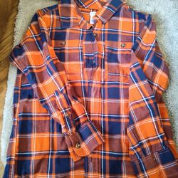 Boys Orange & Blue Plaid Shirt