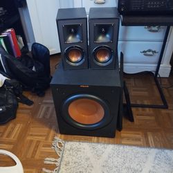 Klipsch 600 Watt Powered ,12 In Subwoofer Matching Reference Klipsch Front Speakers Polk Center Channel Two Rears High Powered Sony Bluetooth Receiver