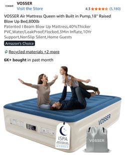 VOSSER Air Mattress Queen with Built in Pump,18'' Raised Blow Up Bed