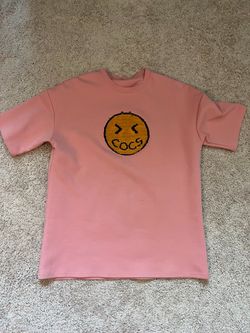 Pink Graphic Tee with Smiley Patch