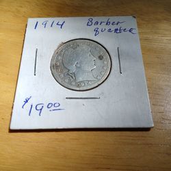 1914 Silver Barber 25 Cent Quarter 
