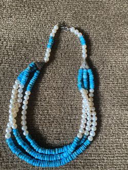 Necklace fresh water pearls and genuine terquoise