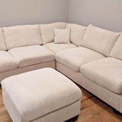 New Corduroy Sectional.  Beige.  99”x99”.  Free Delivery!
