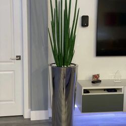 Snake grass plant artificially home decor vase metal silver6 feat  