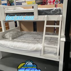 White Complete Twin Full Pine Bunk Bed 
