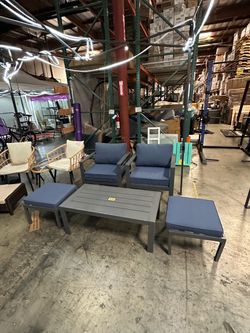 New 5 Pcs Aluminum Outdoor Patio Conversation Set with Armchair Table Ottoman