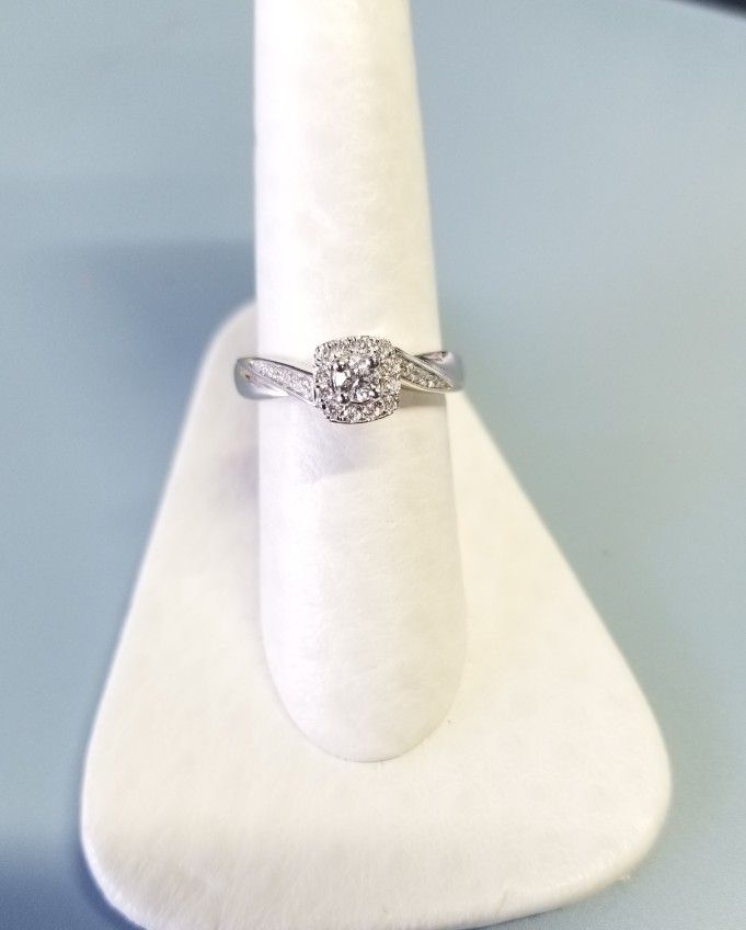 10k .33Ct Diamond Round Halo Engagement Wedding Ring Anillo De Diamantes Compromiso 