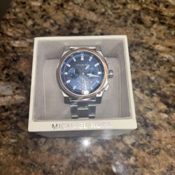 Michael Kors Grayson 47mm Two Tone Steel Blue Dial Quartz Mens Watch MK8598