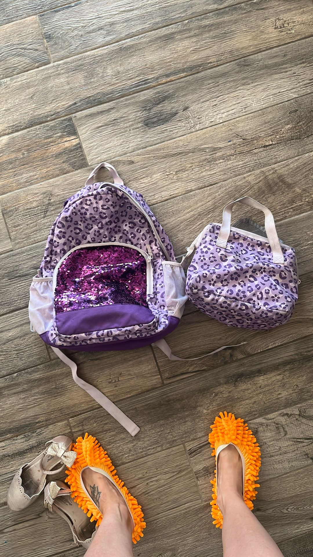 Cat N Jack Purple Leopard Sparkle Backpack And Lunch Box