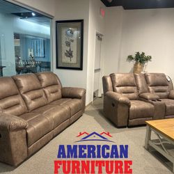 2PC Brown Microfiber Sofa & Loveseat