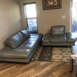 2 Pieces Gray Leather Couches