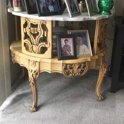 Older Coffee Table With Marble And Curio 