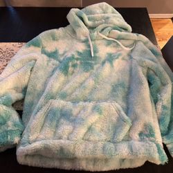 Blue and white fleece hoodie size large 