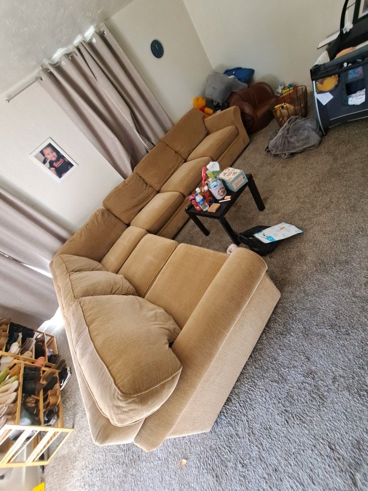 Couch + Ottoman, Lazy Boy Recliner, Table + Chairs, Mirror