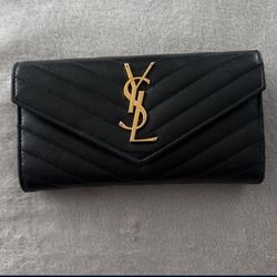 **GENTLY USED** YSL Monogram Large Flap Wallet in Grained Leather 