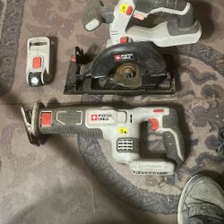 Porter Cable, sawzall, 5 1/2 inch Circular Saw & Flashlight