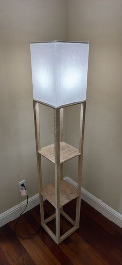 Floor Lamp with Wood Shelf Tower