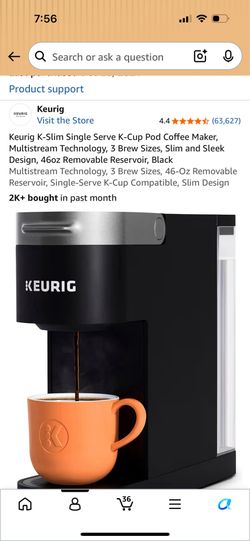 Keurig K-Slim Single Serve K-Cup Pod Coffee Maker, Multistream Technology, 3 Brew Sizes, Slim and Sleek Design, 46oz Removable Reservoir, Black