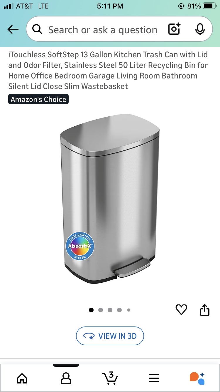 Stainless Steel Step Trash Can, 13 Gallon