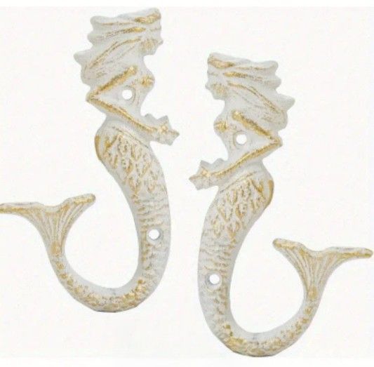 Set Of 2 Cast Iron Mermaid Hooks