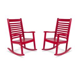 Set of 2 Wood Red Wide Outdoor/Indoor Rocking Chairs