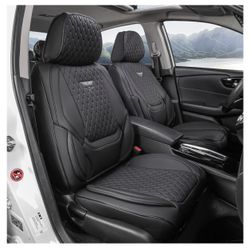 Luxury Nappa Leather Car Seat Covers Full Set – Black/Set Completo Negro