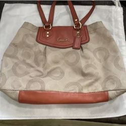 COACH ASHLEY DOTTED OP ART SATCHEL (F20027) KHAKI/ORANGE