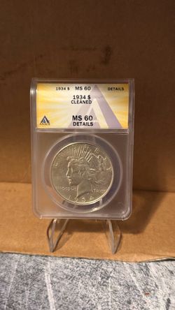 1934 Peace Dollar ANACS MS60 Details Cleaned