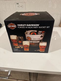 Harley Davidson forged in iron party bucket set