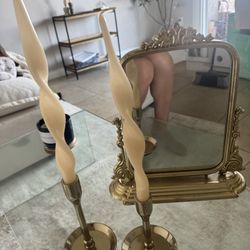 Gold Mirror And Matching Candle Stick Holders 