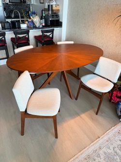 Article Conan Dining Table + 4 Nosh Chairs – Walnut – $550
