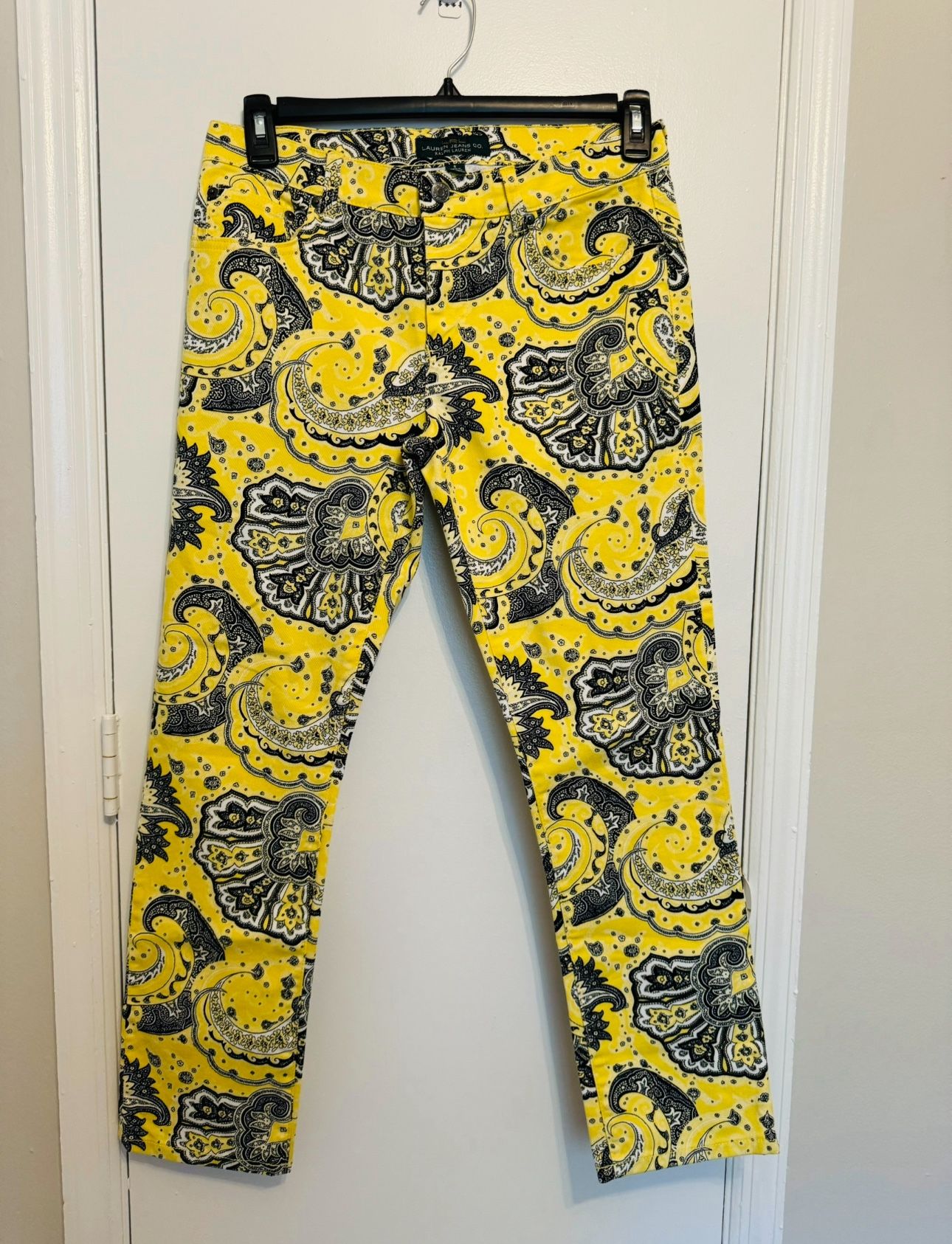 Lauren Ralph Lauren Yellow Black Paisley Print Pants Size 6