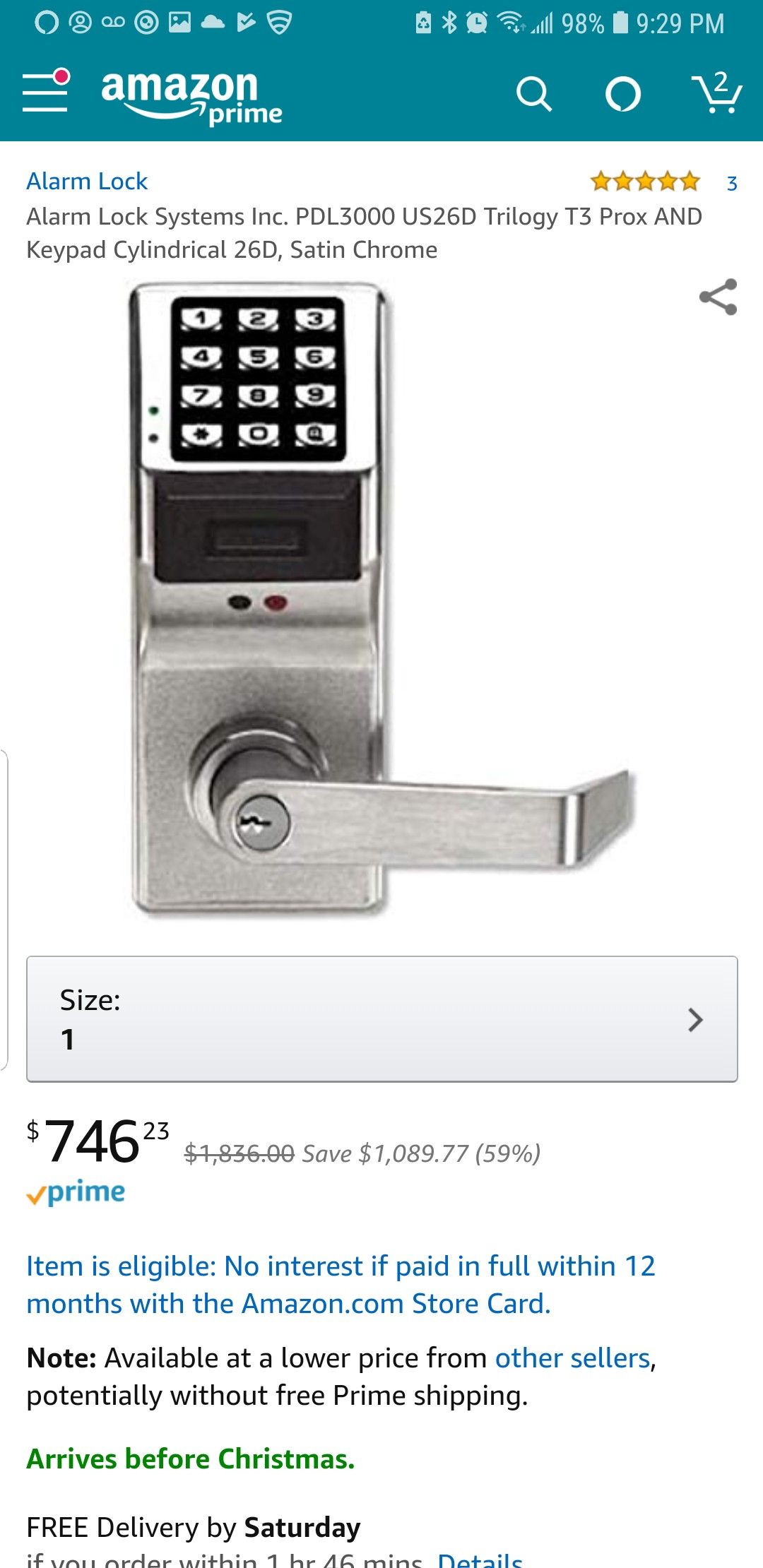 Trilogy PDL3000 Pin & Prox Digital Alarm Lock