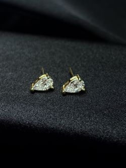 Moissanite Pear Cut Stud Earrings Gold-Tone Tarnish Free