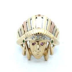 Men’s 14k Tri-Toned Rose White Yellow Gold Native American Indian Chief Ring Size 10 GP3124631