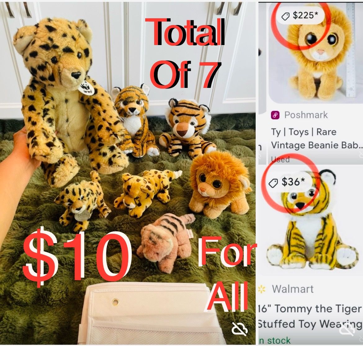 $10 For All Safari Bundle of 🦁 Lion 🐯Tiger,🐆 Chetahs, Leopards etc with a Free plushie Storage