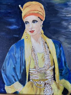 Original Vintage Oil on Canvas of Gypsy Fortune Teller