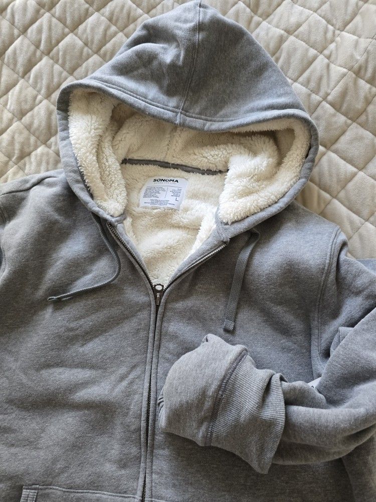 Men's Sherpa Lined Hoodie Size L NEW