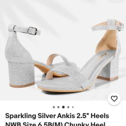Sparkling Silver Ankis 2.5" Heels NWB Size 9(M) Chunky