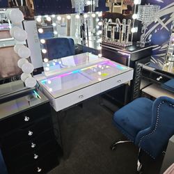 Brand New Vanity White 2 Drawers W/ RGB Light Color Light & Hollywood Mirror RGB Light $599 