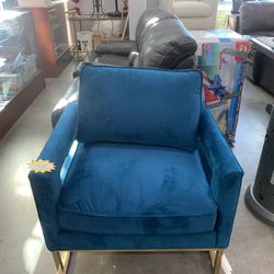 Blue Accent Chair With Gold Details