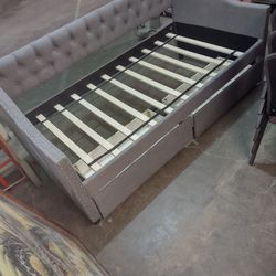 Twin Grey Upholstery Day Bed With Drawers