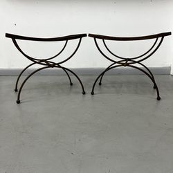 Pair Of Vintage Mid Century Modern Metal Curule Benches - Tables - Stools
