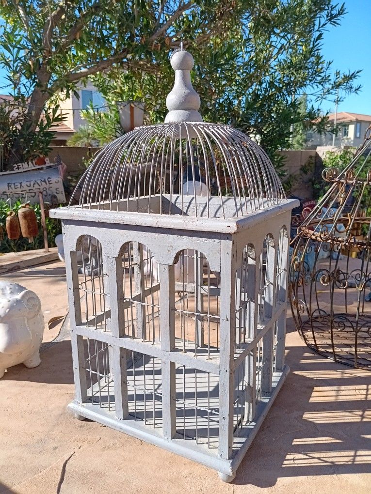 $24 Wooden Victorian Look Metal Birdcage. Opens from the Bottom, Add Plant. Fun Garden Decor