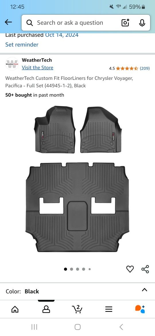 Weather Tech Mats. Chrysler Pacifica