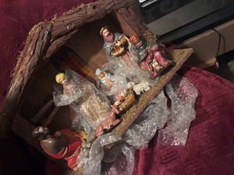 Nativity Scene Set with Wooden Stable