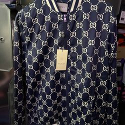 Men’s Monogram Dark Blue Giant GG Bomber Jacket Hoodie Size Large Black Khaki XL Beige