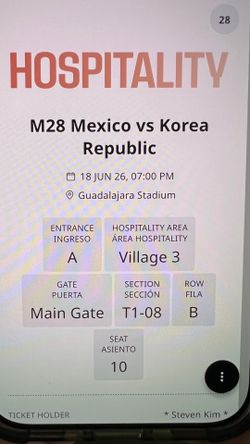 2 FIFA VIP Hospitality World Cup Tickets Mexico vs. Korea