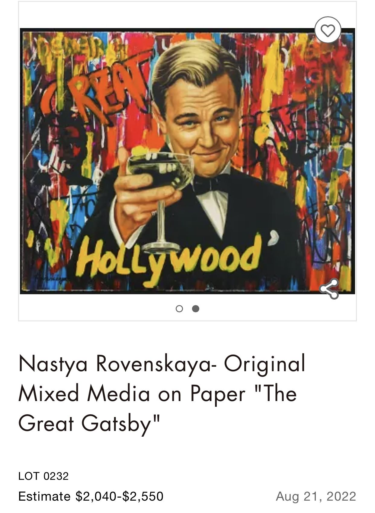 Signed Franed Print By Artist Of DiCaprio as GREAT GATSBY