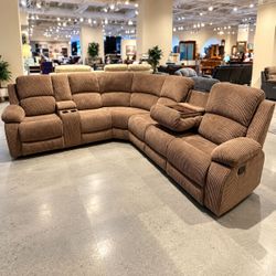 Brown Corduroy Reclining Sectional Sofa